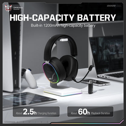 ONIKUMA GT808 Wireless Gaming Headset with 45dB Active Noise Cancelling, Hi-Res Audio, 2.4GHz, Bluetooth 5.3, Wired, 60H Battery for PC, PS5 & Switch