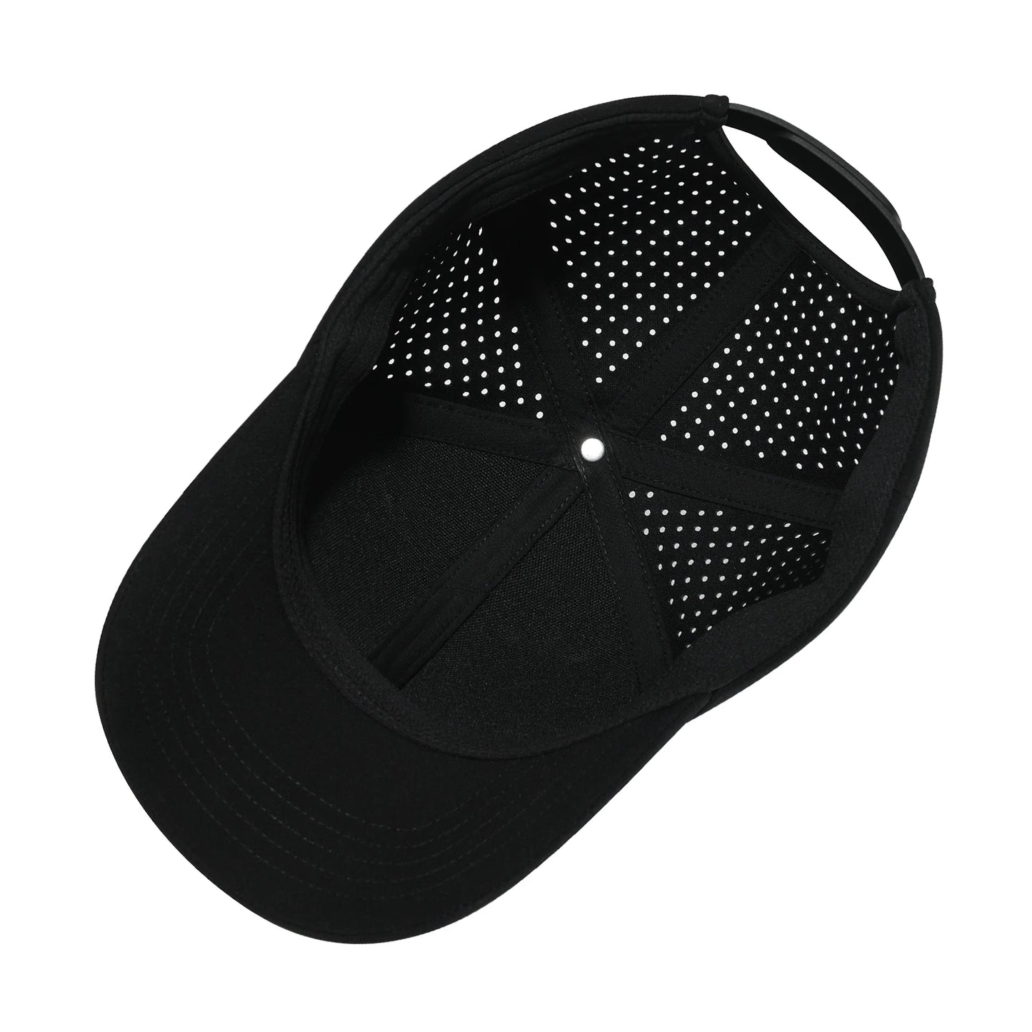 VOBOOM Men Quick Dry Baseball Cap Laser Cut Mesh Ball Curved Brim Snapback Hat Outdoor Running Travel Black Hat