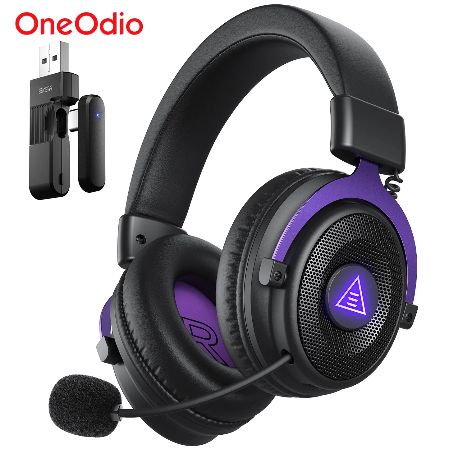 OneOdio EKSA E900 WT Wireless Gaming Headset Tri-Mode Bluetooth 5.3, 2.4GHz RGB Gaming Headset with Noise Cancelling Mic, 80H Battery for PC, PS5, PS4