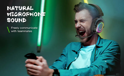 Auriculares gaming FIFINE RGB con micrófono – auriculares con cable circumaurales con sonido envolvente 7.1 para PC, PS4 y PS5 con 3 modos de ecualización
