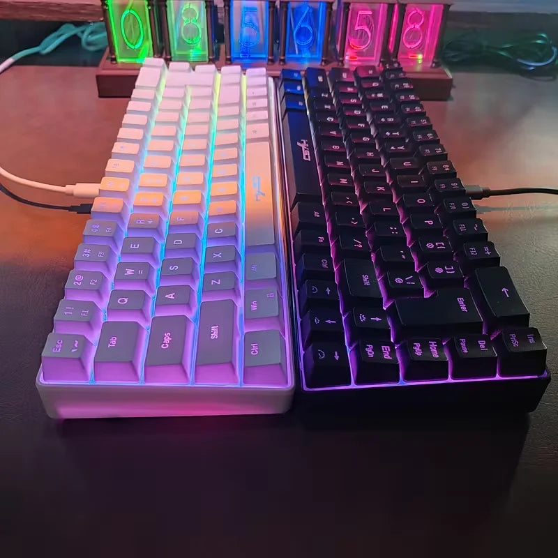Ultra-Compact 65% Size Gaming Membrane Keyboard, Ergonomic RGB Backlit, Portable 68-Key Wired Office Keyboard with USB Plug-in,