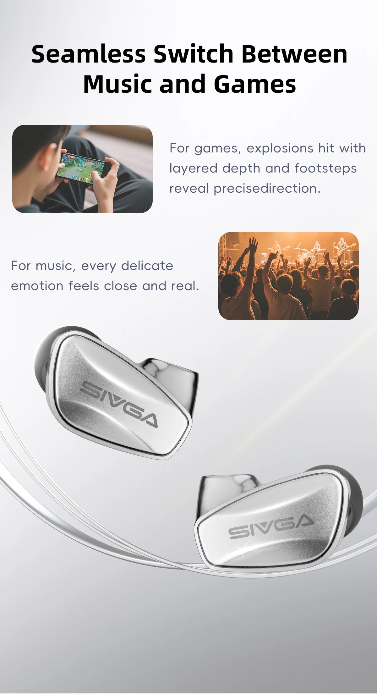 SIVGA SM100 10mm Dual-Chamber Dynamic Driver In-Ear Wired Earphones 0.78 mm 2-Pin Detachable Cable with Mic for Music/Gaming