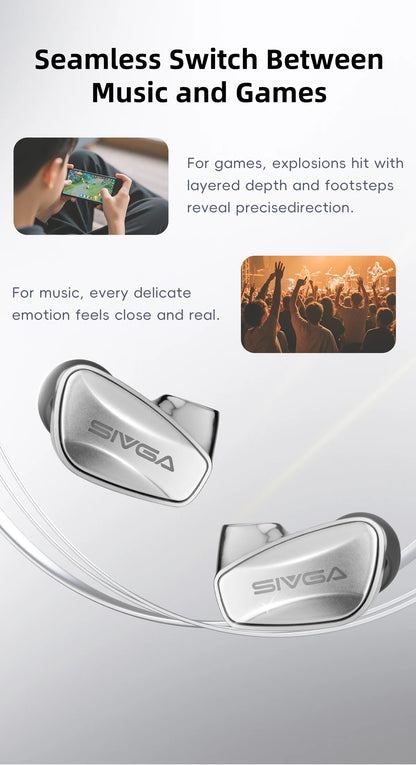 SIVGA SM100 10mm Dual-Chamber Dynamic Driver In-Ear Wired Earphones 0.78 mm 2-Pin Detachable Cable with Mic for Music/Gaming
