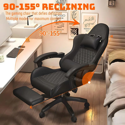 Hestora PU Leather Big and Tall Gaming Chair Ergonomic High Back Computer Chair with Footrest, Massage Lumbar Support, Adjustable Reclining Office Gaming Chair