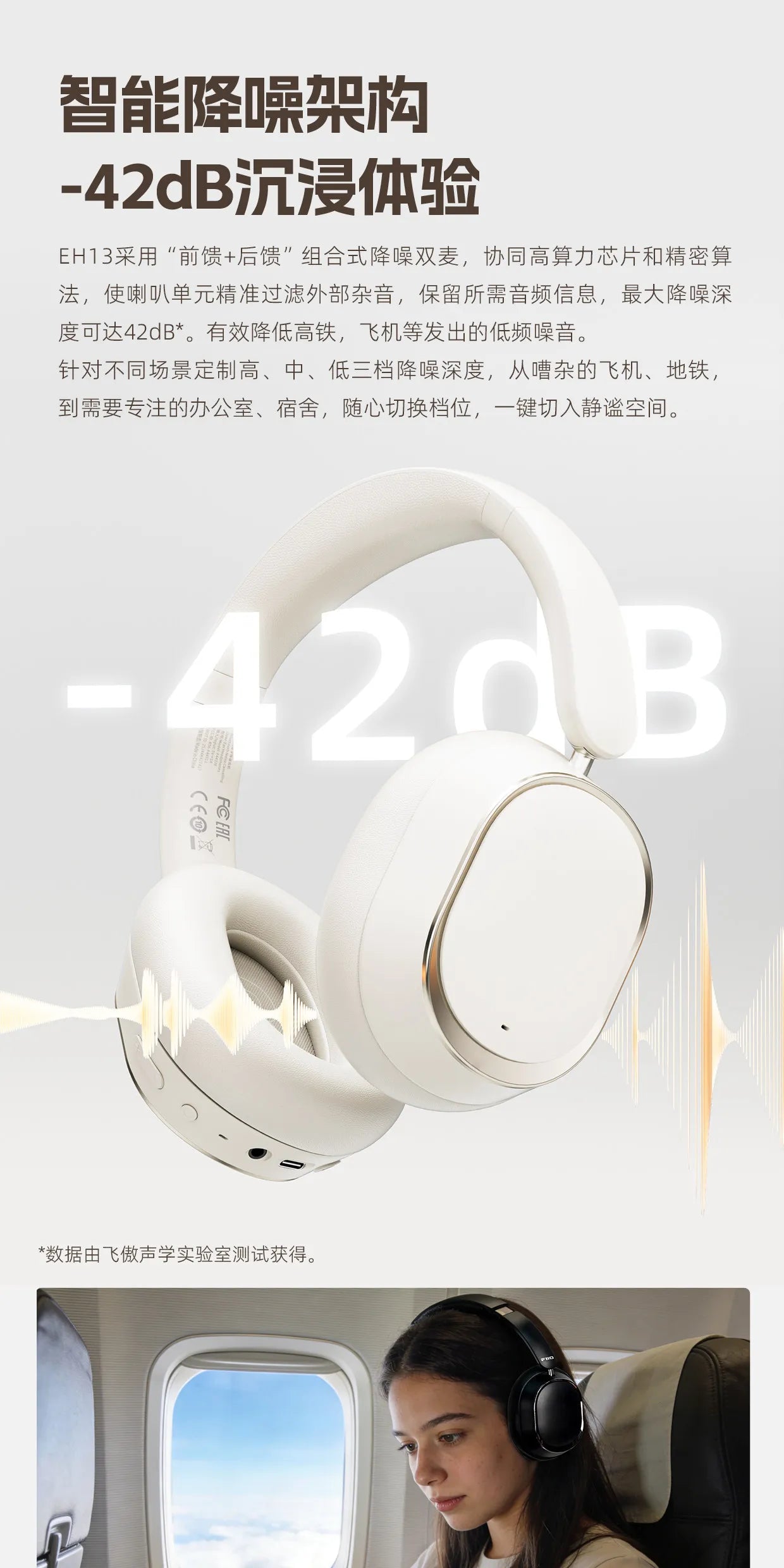 FiiO EH13 Wireless Bluetooth ANC Over-Ear Headphones – HiFi LDAC Noise Cancelling Gaming Headset with Deep Bass & Long Battery Life
