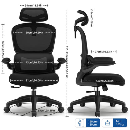 Daccormax Ergonomic Office Chair with Lumbar Support, Adjustable Headrest & Armrests, Computer Desk Chair with 150kg Capacity