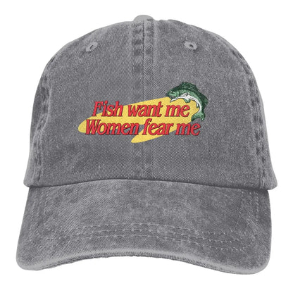Fish Want Me Women Fear Me Klassiske baseballkasketter med skygge Fish Go Fishing Fisherman Solhatte til mænd og kvinder