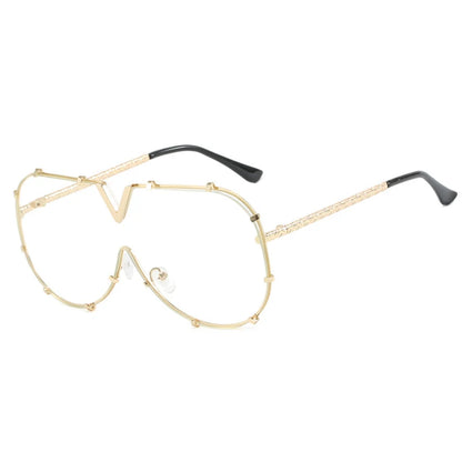 Trendy Rivets Metal Frame Oversized Pilot Women Sunglasses Brand Design Men Sunglass UV400 Outdoor Driving Travel Luxury Goggles