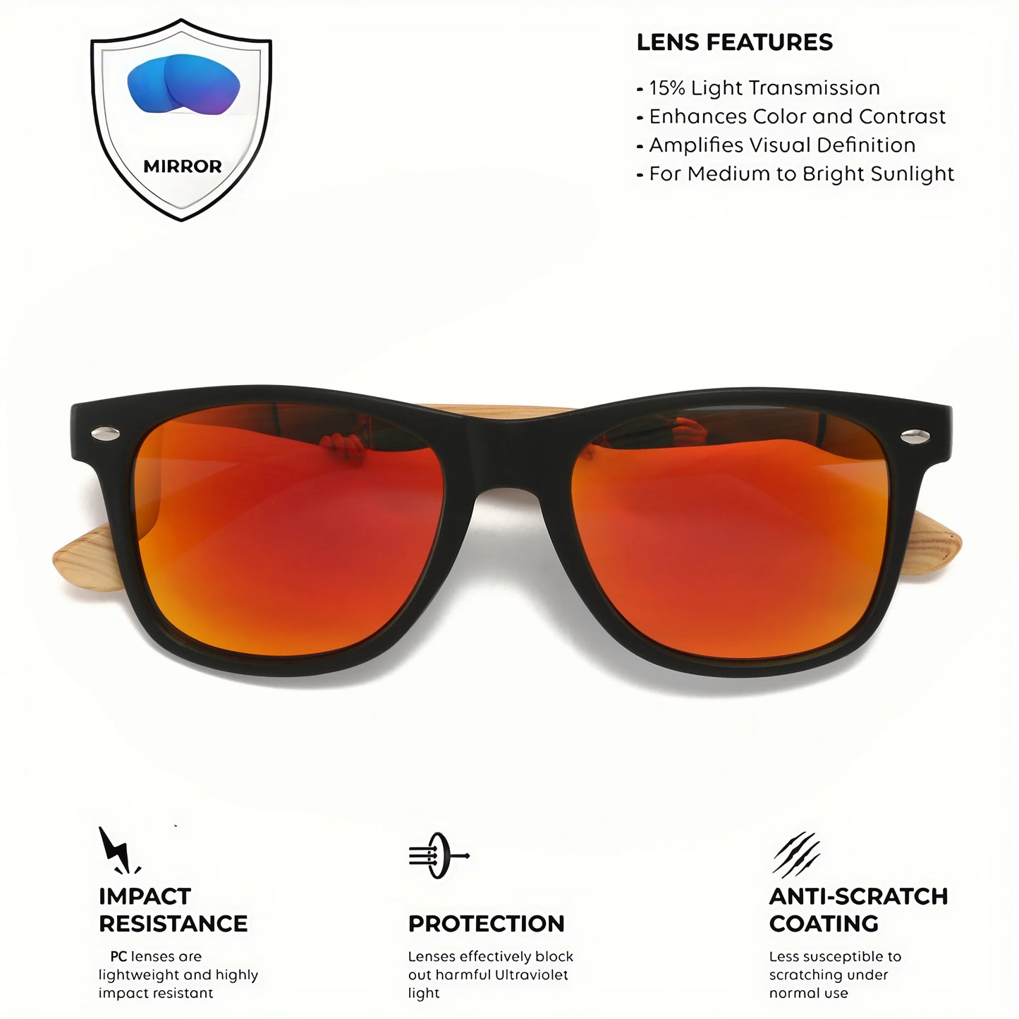 4PCS Bamboo Texture Square Sunglasses UV400, Fashion Unisex Classic - Lightweight for Casual Wear & Holidays