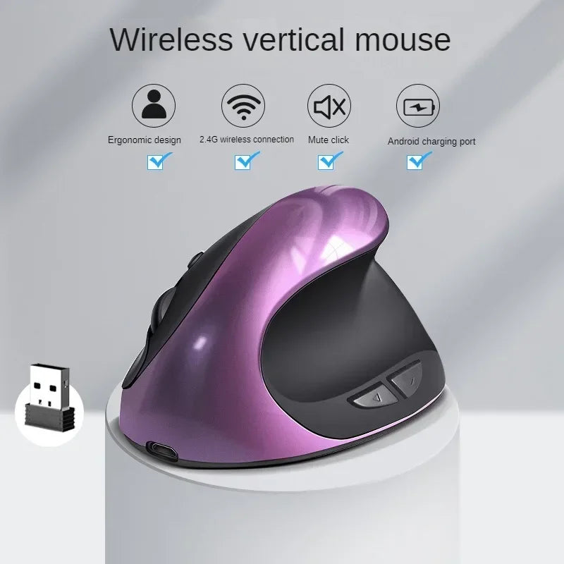 BTS-908 Ergonomic Wireless Vertical Mouse 2.4G USB Rechargeable Mouse with 1600 DPI Adjustable Sensitivity, 6 Buttons Computer Mouse
