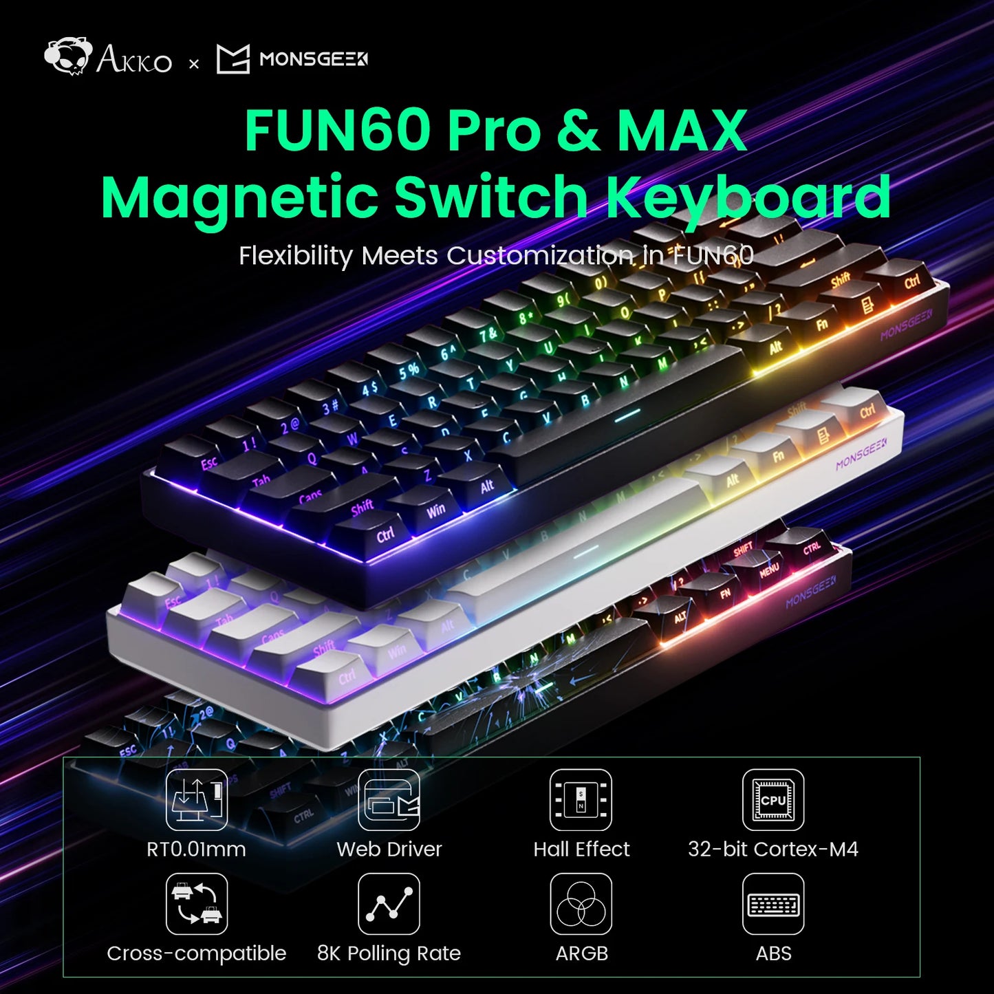 Akko MonsGeek FUN68 FUN60 PRO&MAX HE Magnetische Tastatur 60% 65% Gaming-Tastaturen Rapid Trigger 8K Custom Keyboard Gamer Esports