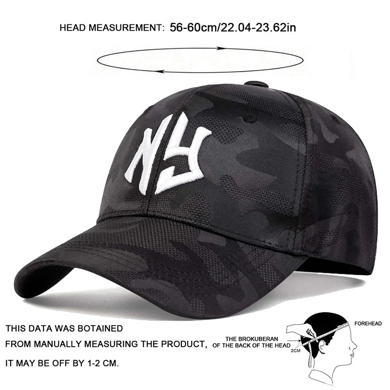 Cappellino da baseball con ricamo di lettere in stile mimetico, cappellino snapback primaverile-autunnale, cappellino sportivo casual regolabile, cappellino protettivo dal sole