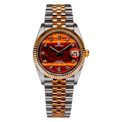 Eniton 36mm Men's Mechanical Watch Stainless Steel Peacock Stone Tiger Eye Dial NH35 Movement