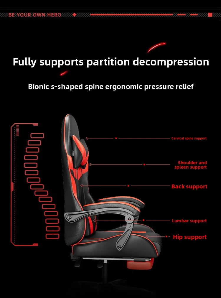 Ergonominen gaming-tuoli tietokonepöydälle, kallistettava kotitoimiston pelituoli selkätuella pitkiin pelisessioihin