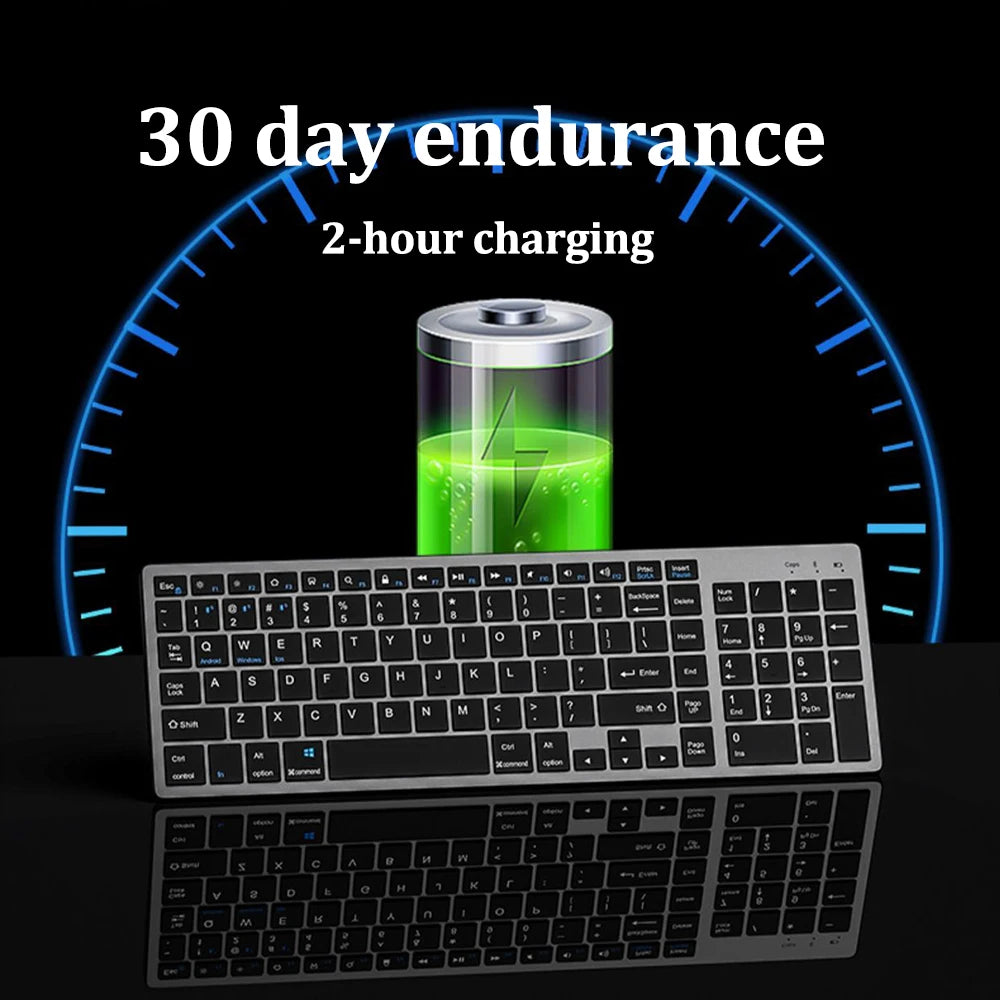 Teclado inalámbrico de doble modo Bluetooth 5.0 y 2,4 GHz, recargable, con 102 teclas; teclado inalámbrico multidispositivo para MacBook, ordenador portátil, tableta y PC