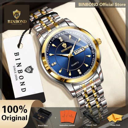 Montres à quartz de luxe originales BINBOND pour femme – Modèle étanche et lumineux – Idée cadeau (coffret inclus)
