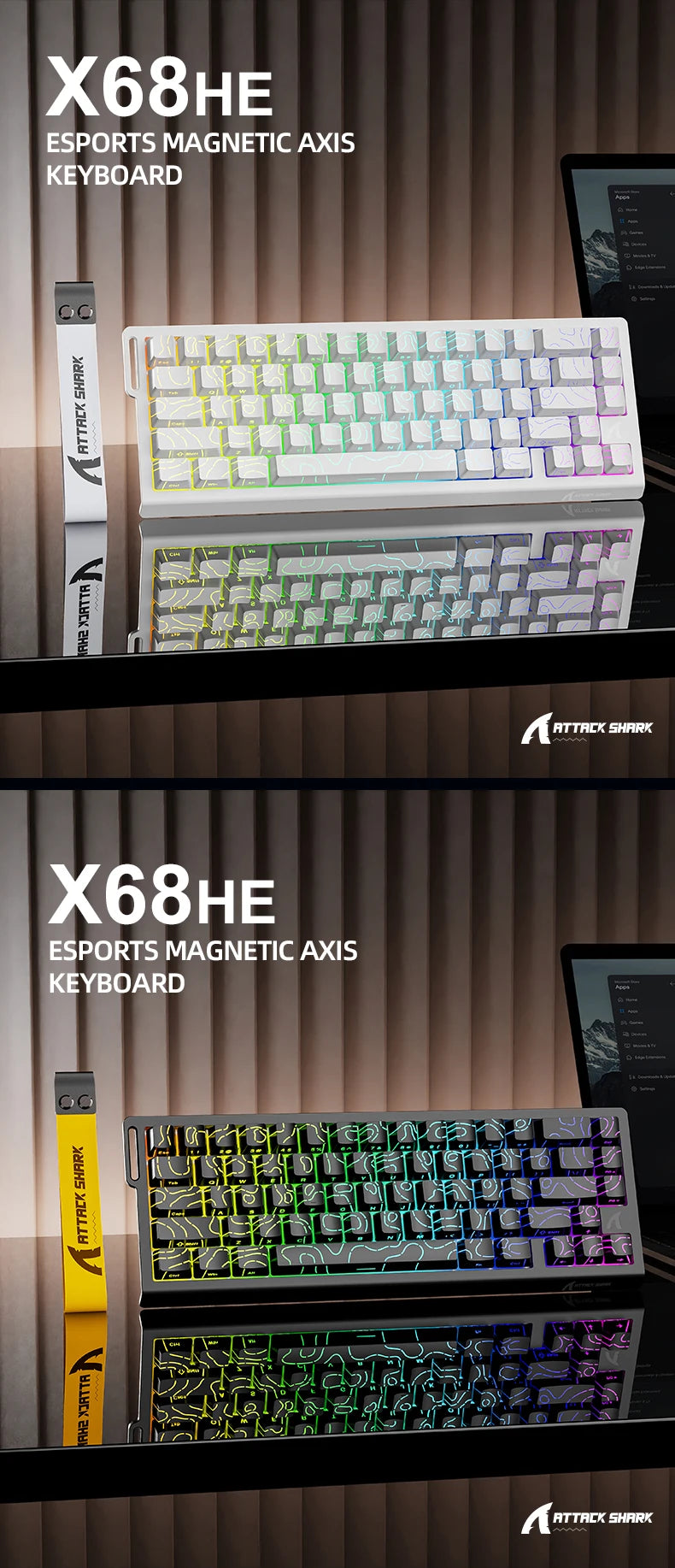 ATTACK SHARK X68HE Esports magnetic axis keyboard 8KHz return rate,total area 0.01mm,and 0.125ms rate class Ultra-low latency