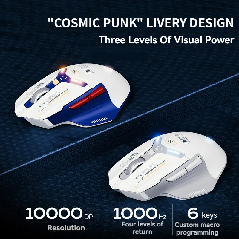 Tri-Mode Wireless Bluetooth Gaming Mouse 10000 DPI RGB Rechargeable Gaming Mouse with 2.4GHz, Bluetooth 5.0 & Wired Connection for PC, Laptop & Mac