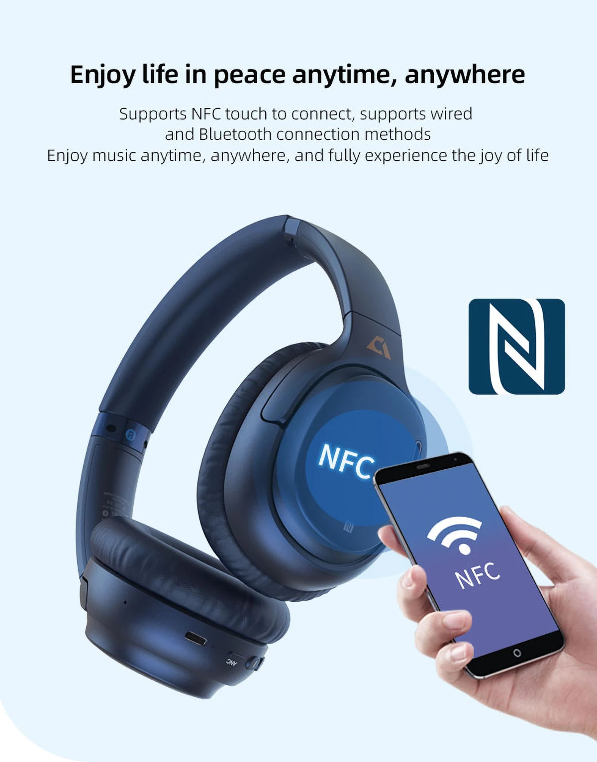 1Mii E700 Wireless Bluetooth Headphones with LDAC Hi-Res Audio, Active Noise Cancelling Bluetooth Headphones, HiFi Stereo Wireless Gaming Headset, 65-Hour Battery Life