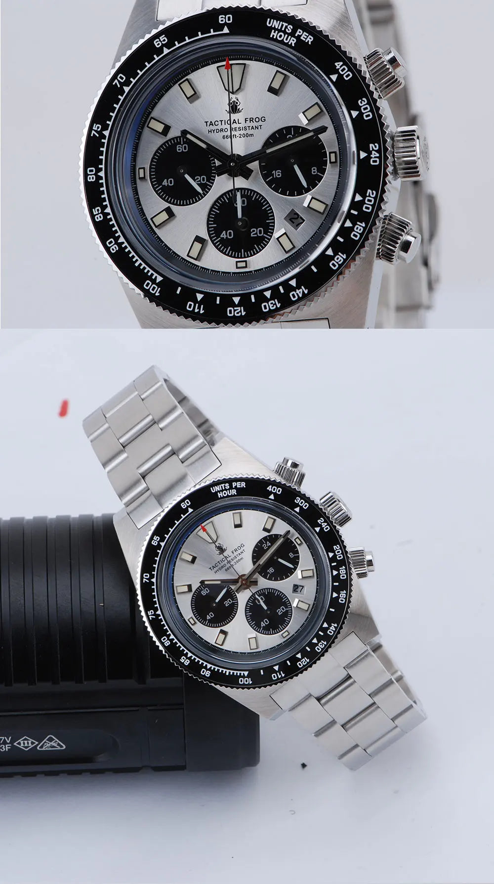 Tactical Frog Men's Business Diving Watch VS75B Quartz Chronograph 316L Steel Sapphire 200M Waterproof C3 Luminous Mens Watch