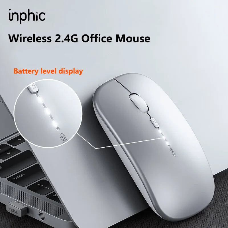 Inphic M1P Rechargeable 2.4G Wireless Mouse with Battery Level Display, Silent Portable Wireless Mouse, Ultra-Thin Rechargeable Mouse for Laptop, PC & Office