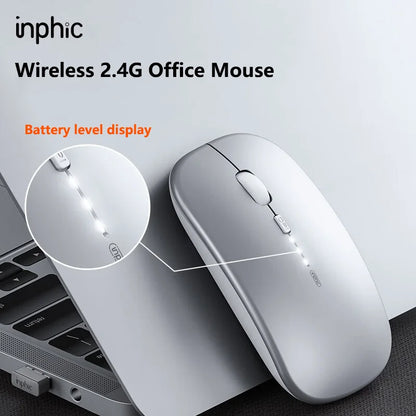 Inphic M1P Rechargeable 2.4G Wireless Mouse with Battery Level Display, Silent Portable Wireless Mouse, Ultra-Thin Rechargeable Mouse for Laptop, PC & Office