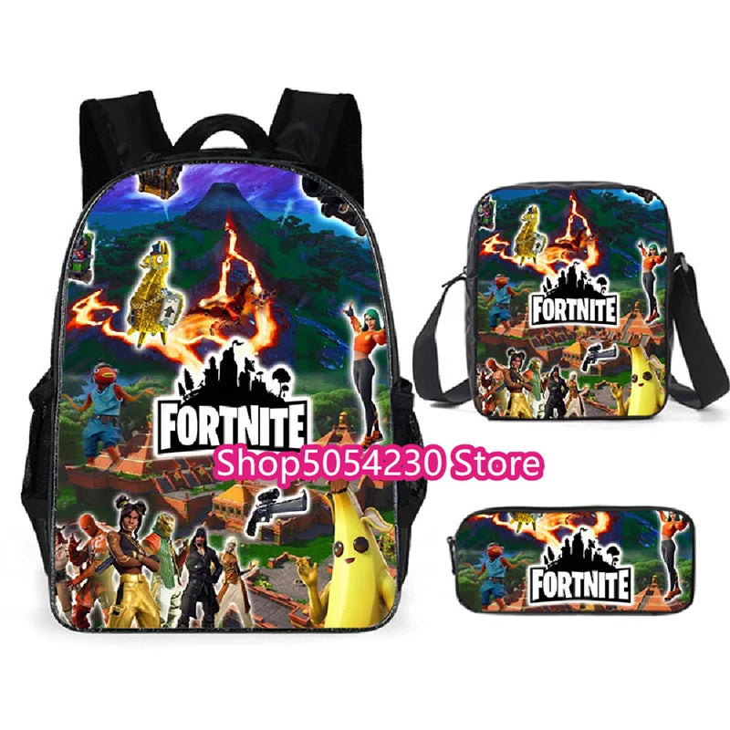 Mochila Fortnited 3PCS para Rapazes, Victory Game, 16 Polegadas, Resistente à Água, Mochila Pré-Escolar, Mochilas Escolares Fixes para o Ensino Básico