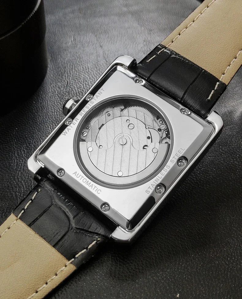 Luksusowy zegarek automatyczny dla mężczyzn – mechaniczny zegarek na rękę, elegancki model renomowanej marki, kwadratowa koperta ze stali nierdzewnej, wodoodporny – CARLTINY