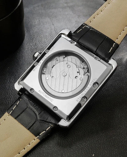 Luksusowy zegarek automatyczny dla mężczyzn – mechaniczny zegarek na rękę, elegancki model renomowanej marki, kwadratowa koperta ze stali nierdzewnej, wodoodporny – CARLTINY