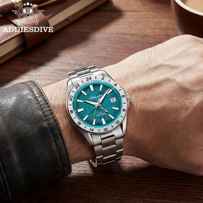 ADDIESDIVE GMT Men Quartz Watch Sapphire Crystal Swiss Ronda 515-24H Dual Time BGW9 Super Luminous 20Bar Waterproof Diver Watch