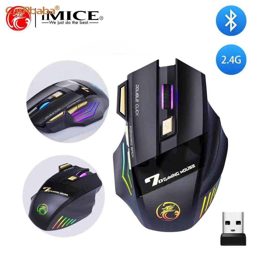 Wireless Bluetooth Rechargeable Gaming Mouse with RGB Backlight, Ergonomic Silent Computer Mouse, 7 Keys, Adjustable DPI for PC Laptop