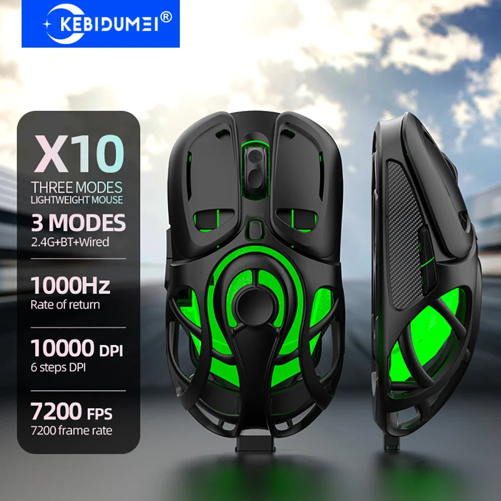 X10 Tri-Mode Gaming Mouse Wireless Bluetooth Gaming Mouse, 10000 DPI RGB Rechargeable Gaming Mouse, BT/2.4G/Wired Gaming Mouse for PC, Mac & Laptop