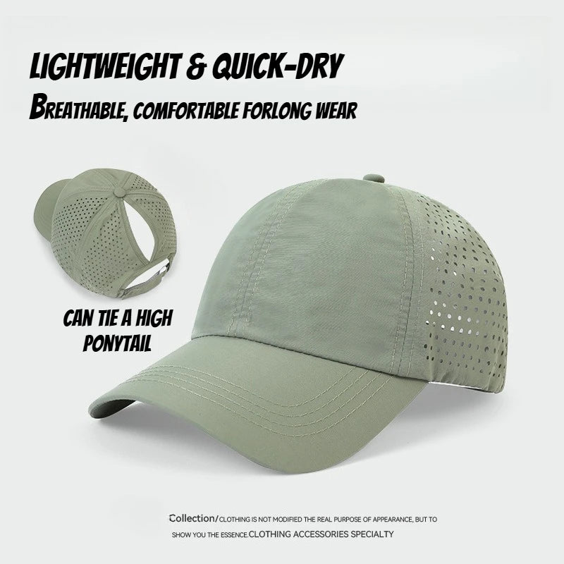 1 unidad de gorras de béisbol con lengüeta de secado rápido para mujer, protección de verano, malla transpirable, gorra transpirable, elegante y ajustable, ideal para llevar la coleta.
