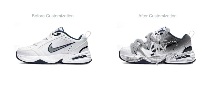 Custom Sneakers Nike Air Monarch 4 Deconstructed Ink Splatter Design Non-Slip Wear-Resistant Low-Top Unisex Running Shoes