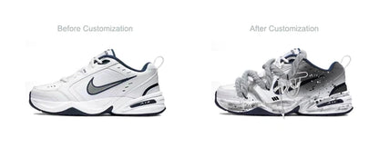 Custom Sneakers Nike Air Monarch 4 Deconstructed Ink Splatter Design Non-Slip Wear-Resistant Low-Top Unisex Running Shoes
