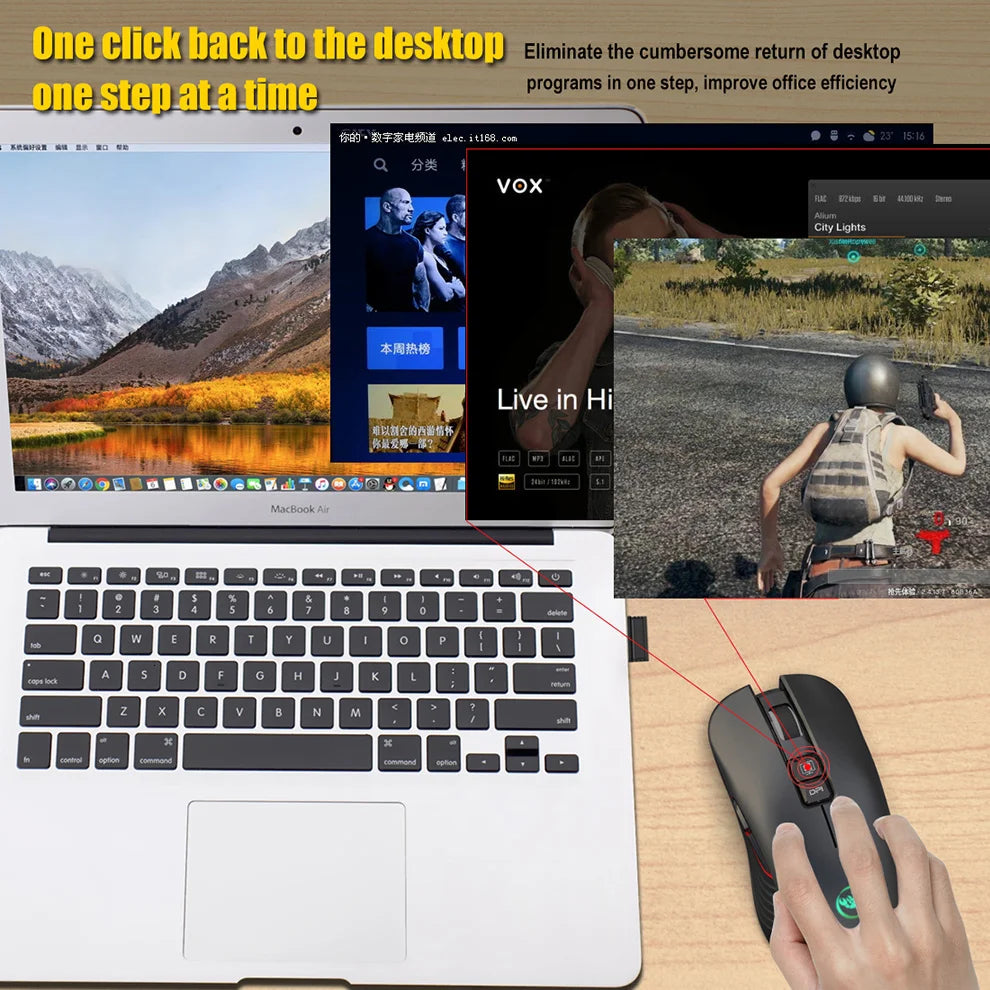 Rechargeable 2.4G USB-C Wireless Gaming Mouse, 3600 DPI Ergonomic Silent Wireless Mouse with 7 Buttons for MacBook, Laptop & PC