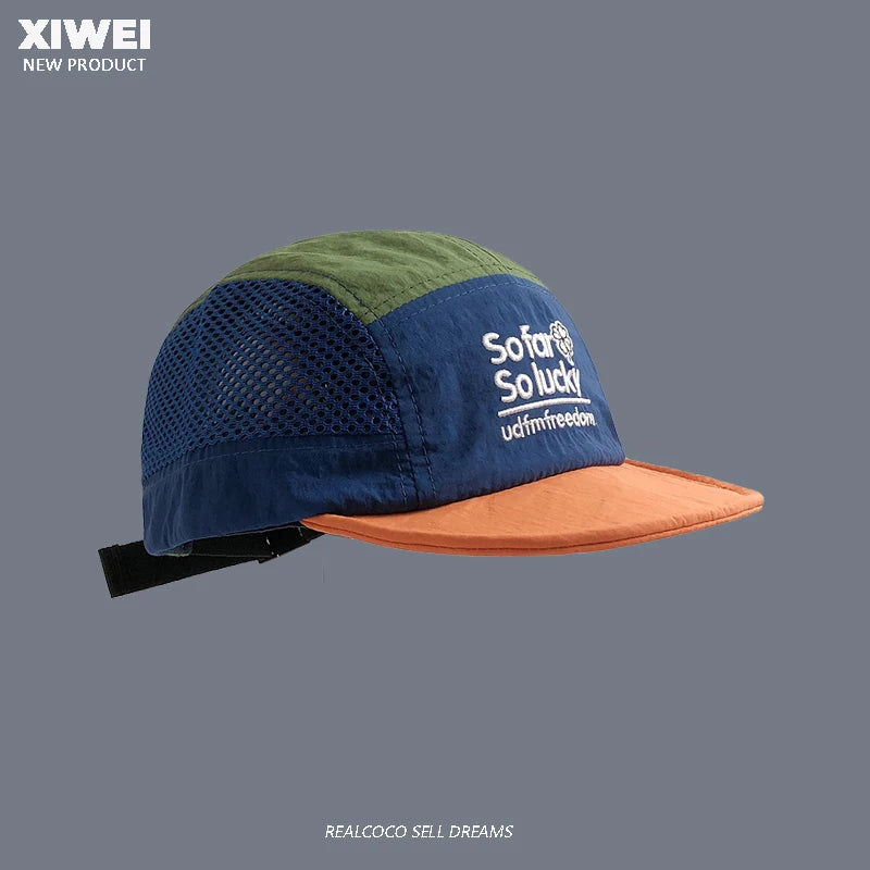 Summer Color Matching Embroidered Quick-drying Hat Men and Women Outdoor Sports Breathable Mesh Sunshade Five-panel Baseball Cap