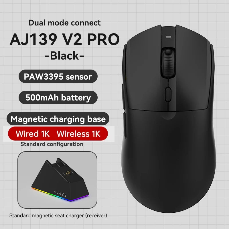 Mysz bezprzewodowa AJAZZ AJ139Pro/AJ139V2MC z chipsetem PMW3395/PAW3311, 12000–26000Dpi, profesjonalna mysz gamingowa