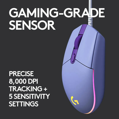 Logitech G102 G203 Wired Gaming Mouse 8200 DPI RGB Backlit Mouse with 2.1M USB Cable, Precision PC Gaming Mouse for Laptop & Office