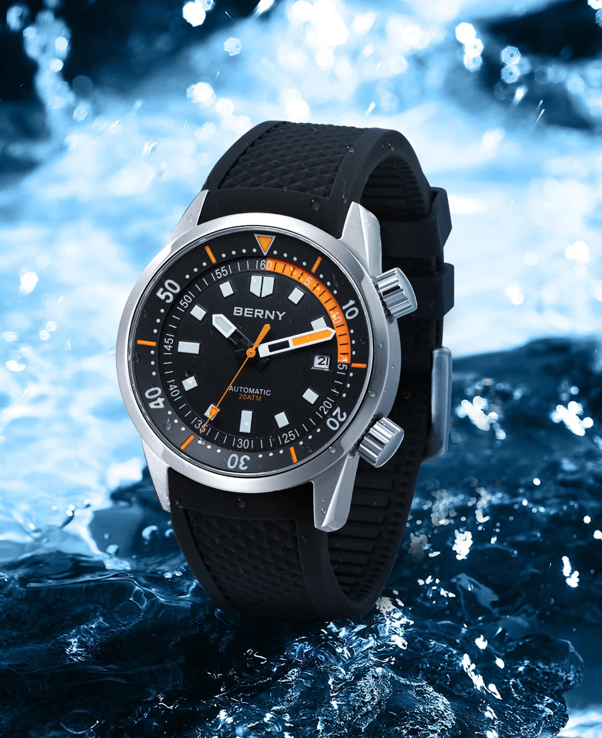 BERNY Men's Dive Watches 200M Waterproof Super Luminous Automatic Mechanical Diver Watch 42mm Sapphire Swim Diving Wristwatch