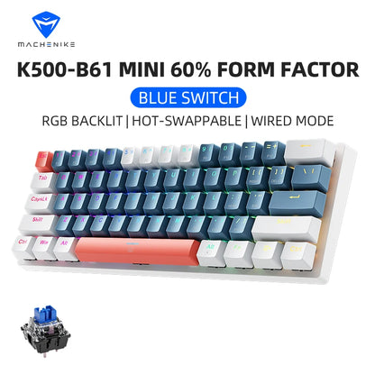 MACHENIKE K500-B61 Mini Mechanical Keyboard 60% Wired Gaming Keyboard, 61-Key Hot-Swappable RGB Backlit Mechanical Keyboard with PBT Keycaps