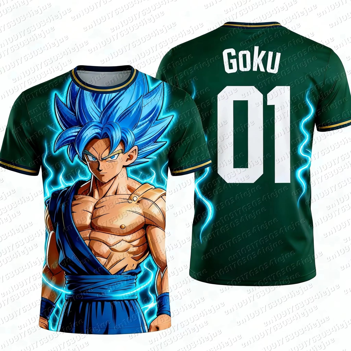 2026 Summer Dragon Ball Goku Golden Super Saiyan #00 Soccer Jersey, 3D Lightning Print Breathable Oversized Tee for Unisex Kids