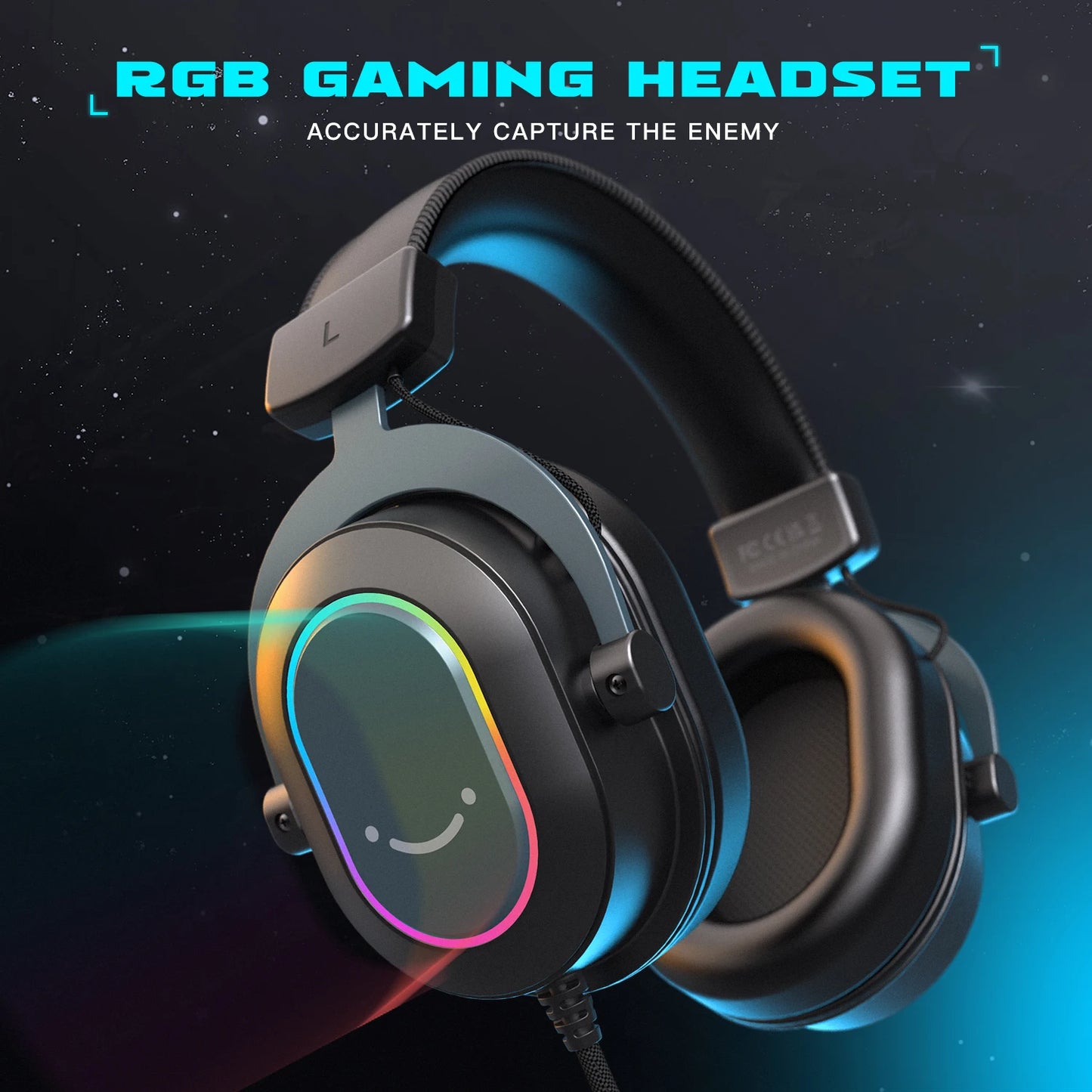 Auriculares gaming FIFINE RGB con micrófono – auriculares con cable circumaurales con sonido envolvente 7.1 para PC, PS4 y PS5 con 3 modos de ecualización