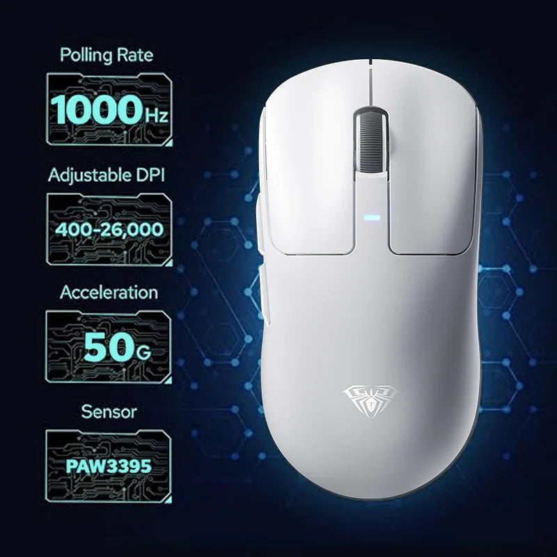 AULA SC680 Wireless Gaming Mouse, Tri-Mode Bluetooth 5.0/2.4G/Wired Gaming Mouse with PAW3395 Sensor, 26000 DPI Super Lightweight Gaming Mouse for PC, Mac & Laptop