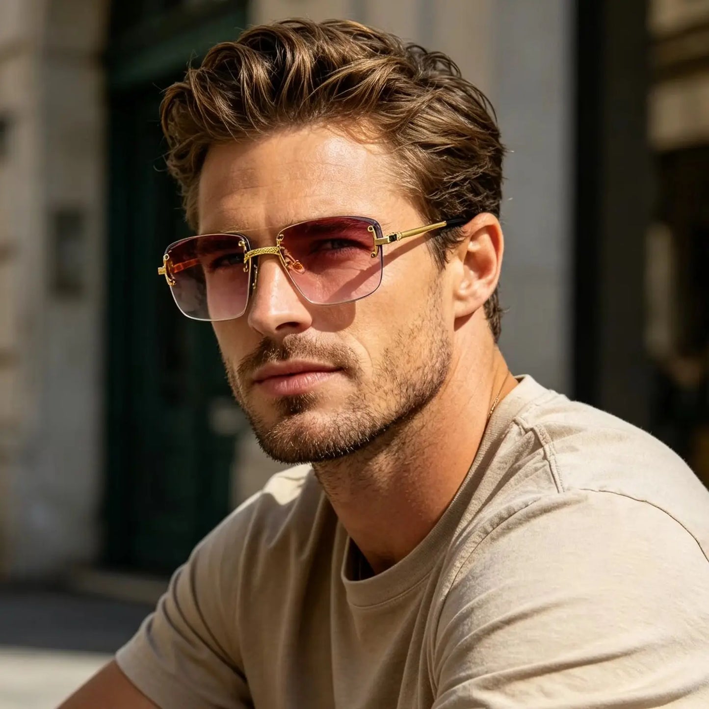 CATERSIDE Punk Rectangle Sunglasses Men Women Luxury Designer Rimless Gradient Lens Metal Sun Glasses For Men Sports 2024 UV400