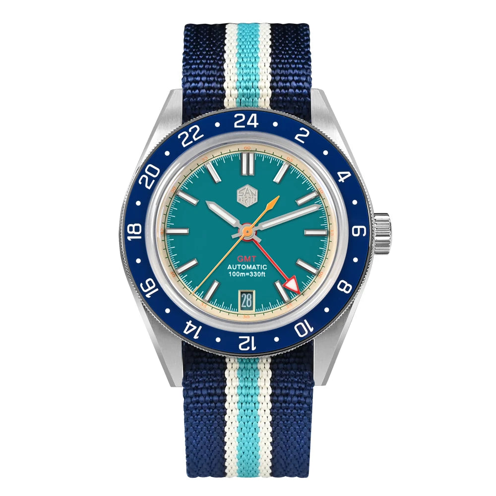 San Martin 39.5mm Limited Edition Full Lume Dial Automatic Mens Watch NH34 GMT 6H Date 10Bar Luxury Kol Saati SN0116W
