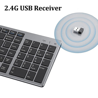 Teclado inalámbrico de doble modo Bluetooth 5.0 y 2,4 GHz, recargable, con 102 teclas; teclado inalámbrico multidispositivo para MacBook, ordenador portátil, tableta y PC