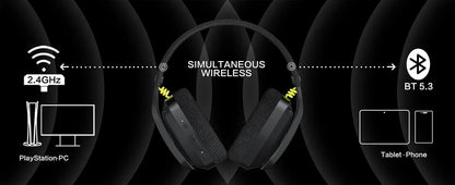 BINNUNE BW06 Casque Gaming Sans Fil 2.4GHz Bluetooth avec Micro pour PS5 PS4 PC Mac PlayStation Casque Micro Gamer Réducteur de Bruit Stéréo Immersif pour Joueurs