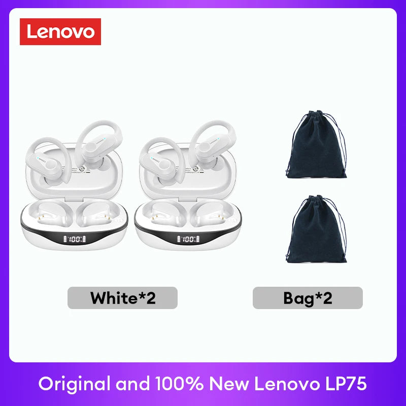 Lenovo LP75 TWS Bluetooth 5.3 Wireless Earphones – LED Display, Noise Reduction, Waterproof True Wireless Earbuds with Microphone & Deep Bass Sound