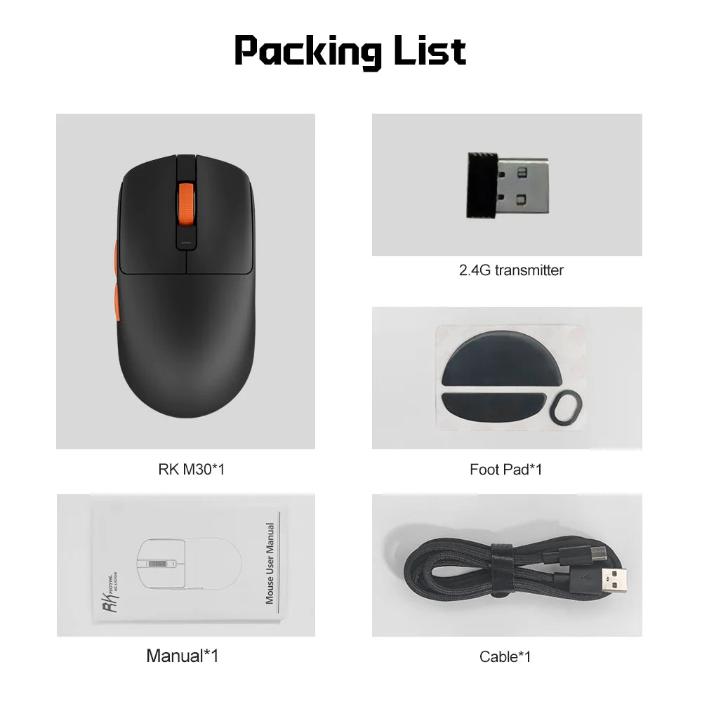 RK Royal Kludge M30 Bluetooth Wireless Mouse PAW3311 41g Lightweight 12000dpi Tri-Mode Gamer Computer Mouse Ergonomic Software